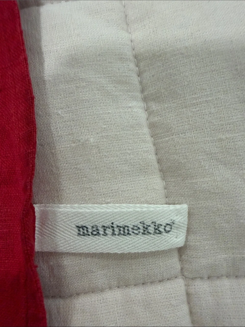 Marimekko Red Tea Towel with Teal and Green Floral Motif Granaattiomena Pattern